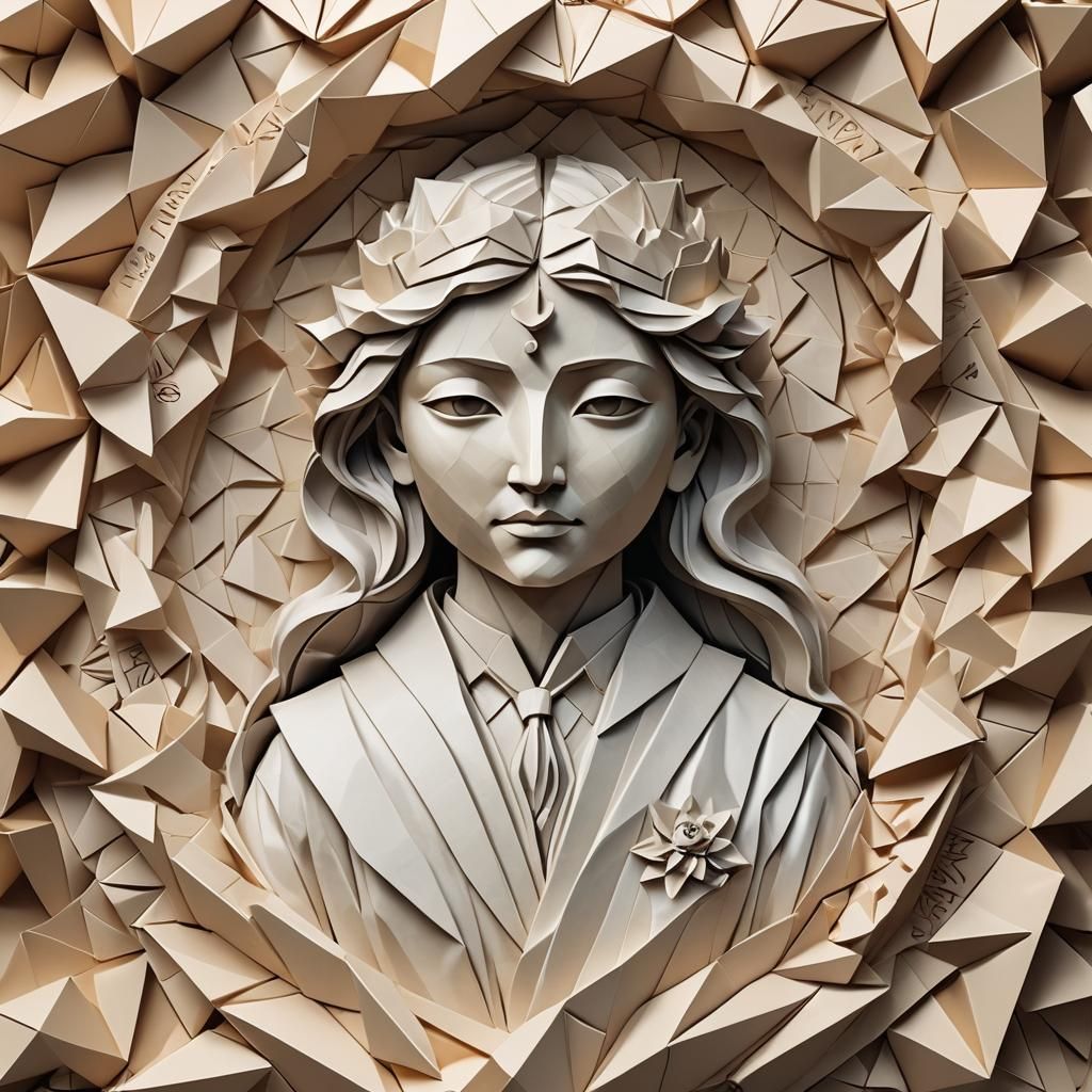 Origami Paper Sculpture of Divine Feminine and Masculine
