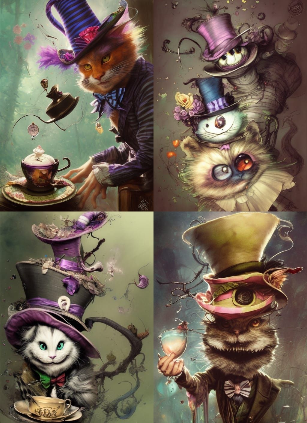 Mad Hatter Serves Cheshire Cat in Crayon Caricature