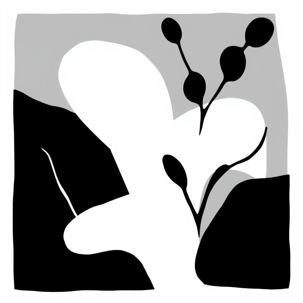 Monochrome Abstract Shapes in Matisse-Inspired Style