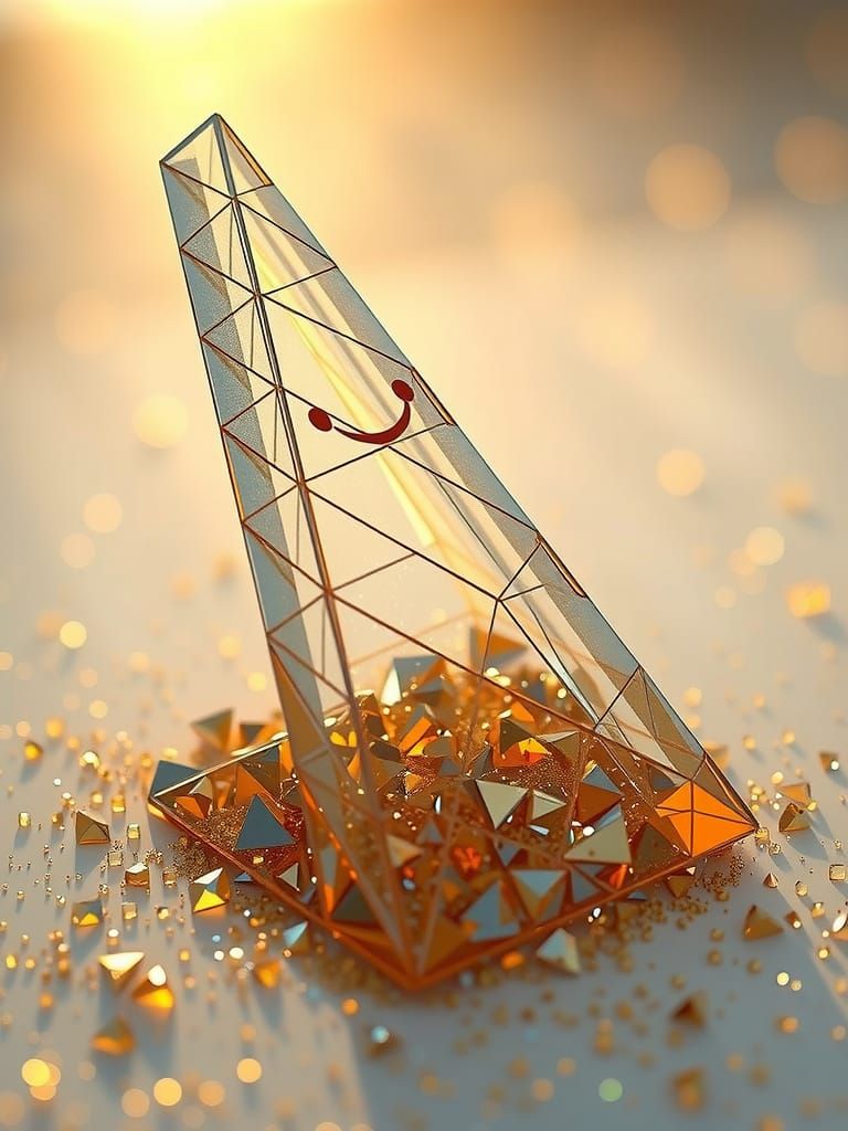 Shimmering Prism Pyramid with Smiling Face in Hyperrealistic...