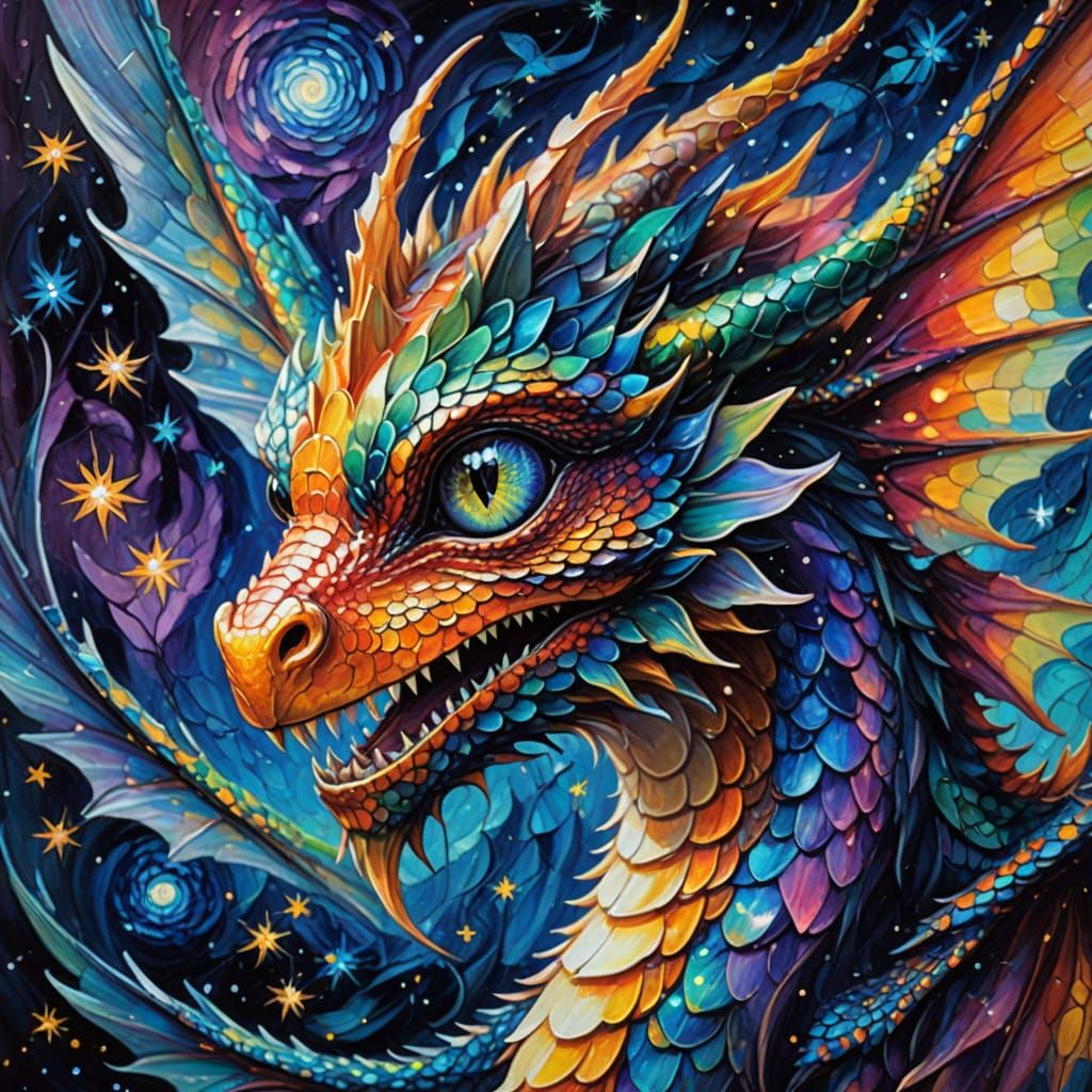 Fairy and Dragon Encounter in Impressionist Oil Painting