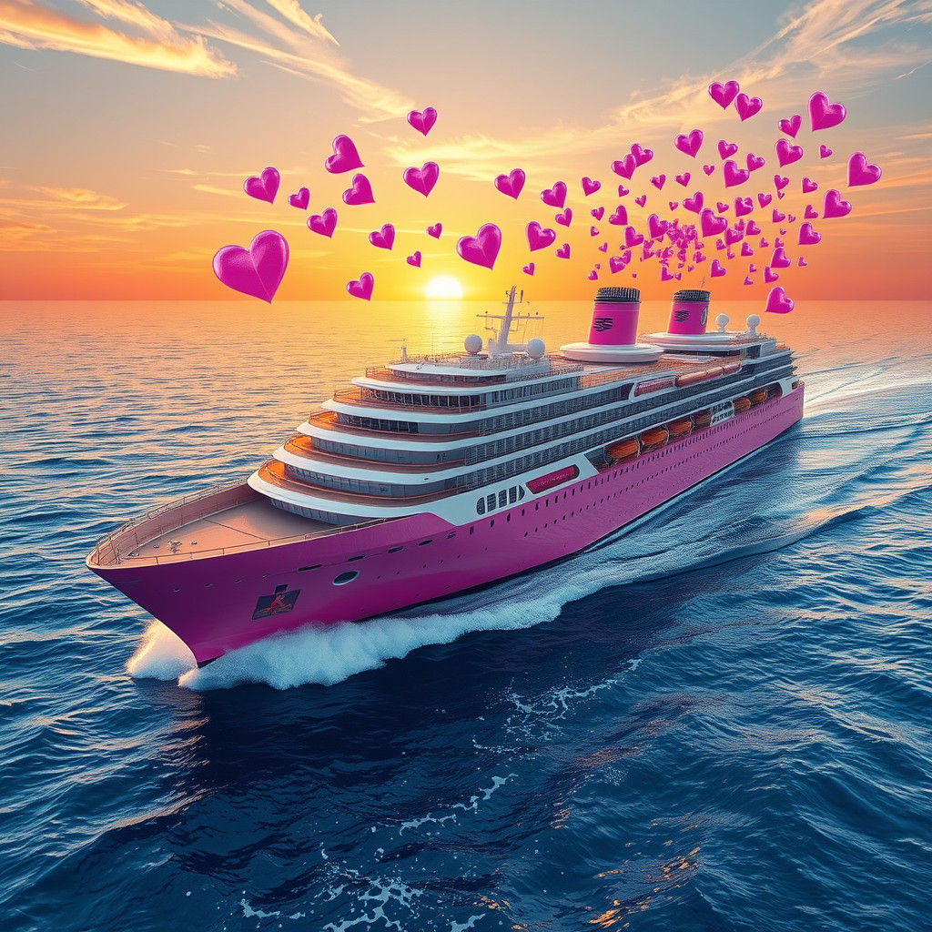 Gargantuan Pink Cruise Liner in Mediterranean Sunset