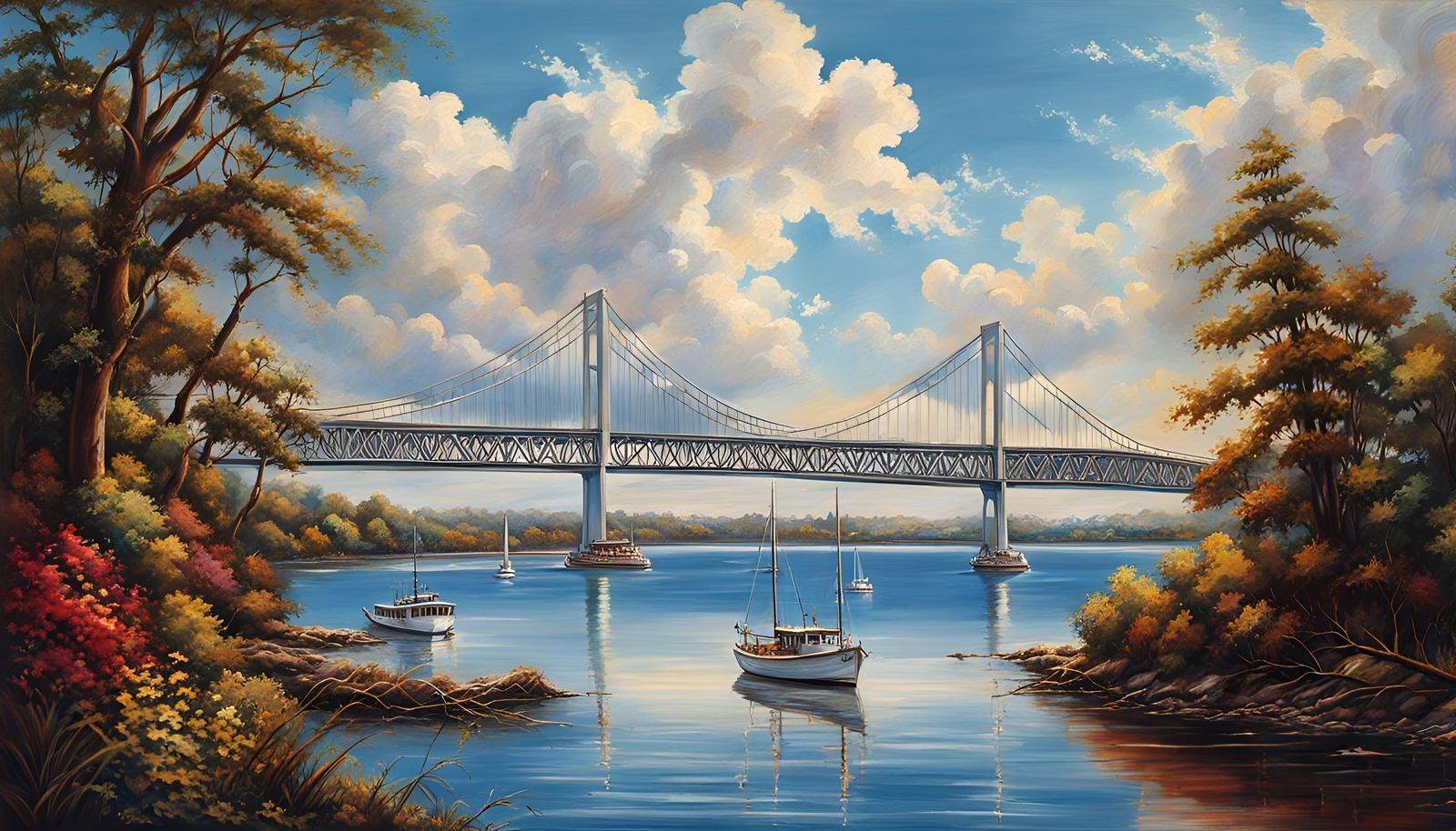 Yaquina Bay Bridge: Hyperrealistic Coastal Harbor Painting