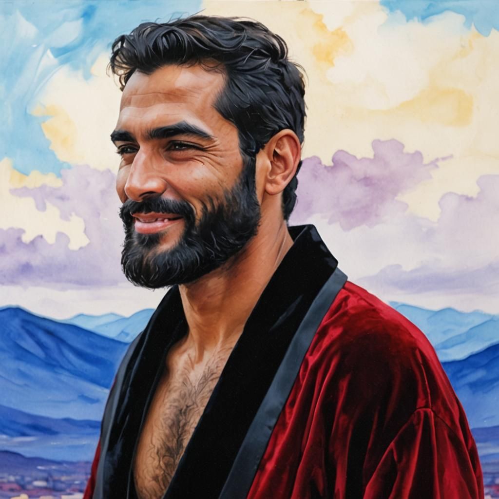 Attractive Man in Red Robe as Impasto Oil Painting