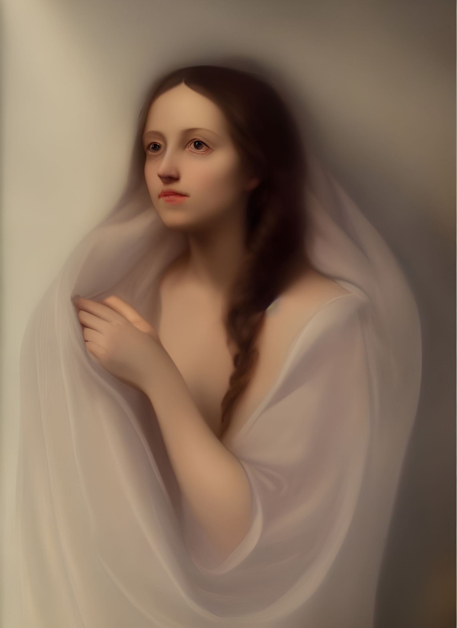 Romantic Portrait with Transparent Skin in Oil Paint Style