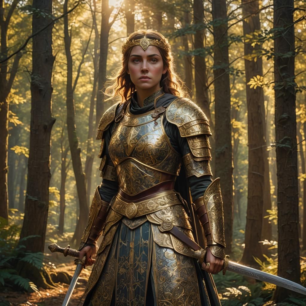 Byzantine Warrior in Forest with Golden Light