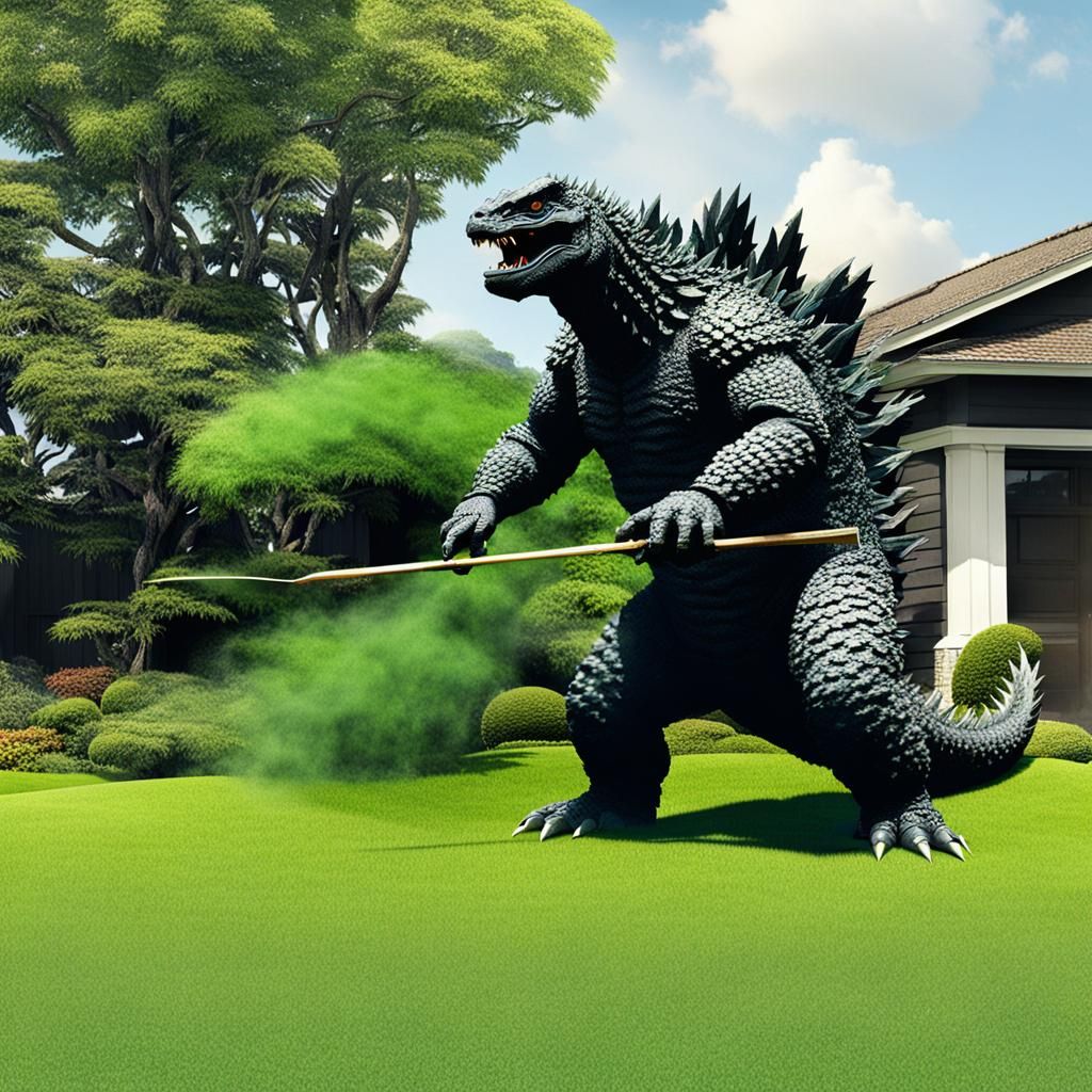 Godzilla Cutting Grass: An Unexpected Chore