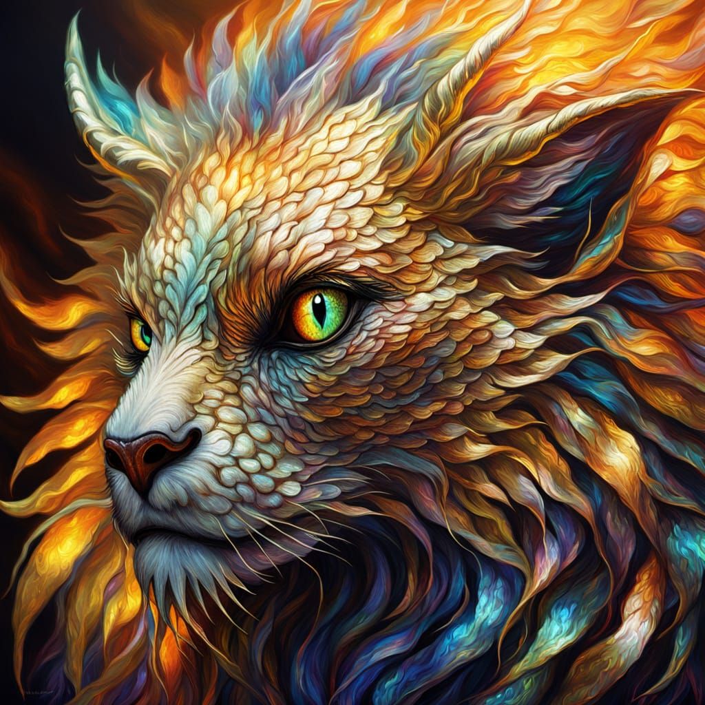 Mythic Creature Portrait in Vibrant Oil Painting Style