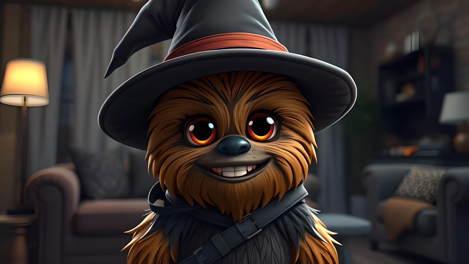 Chibi Chewbacca as Witch in Digital Art Style
