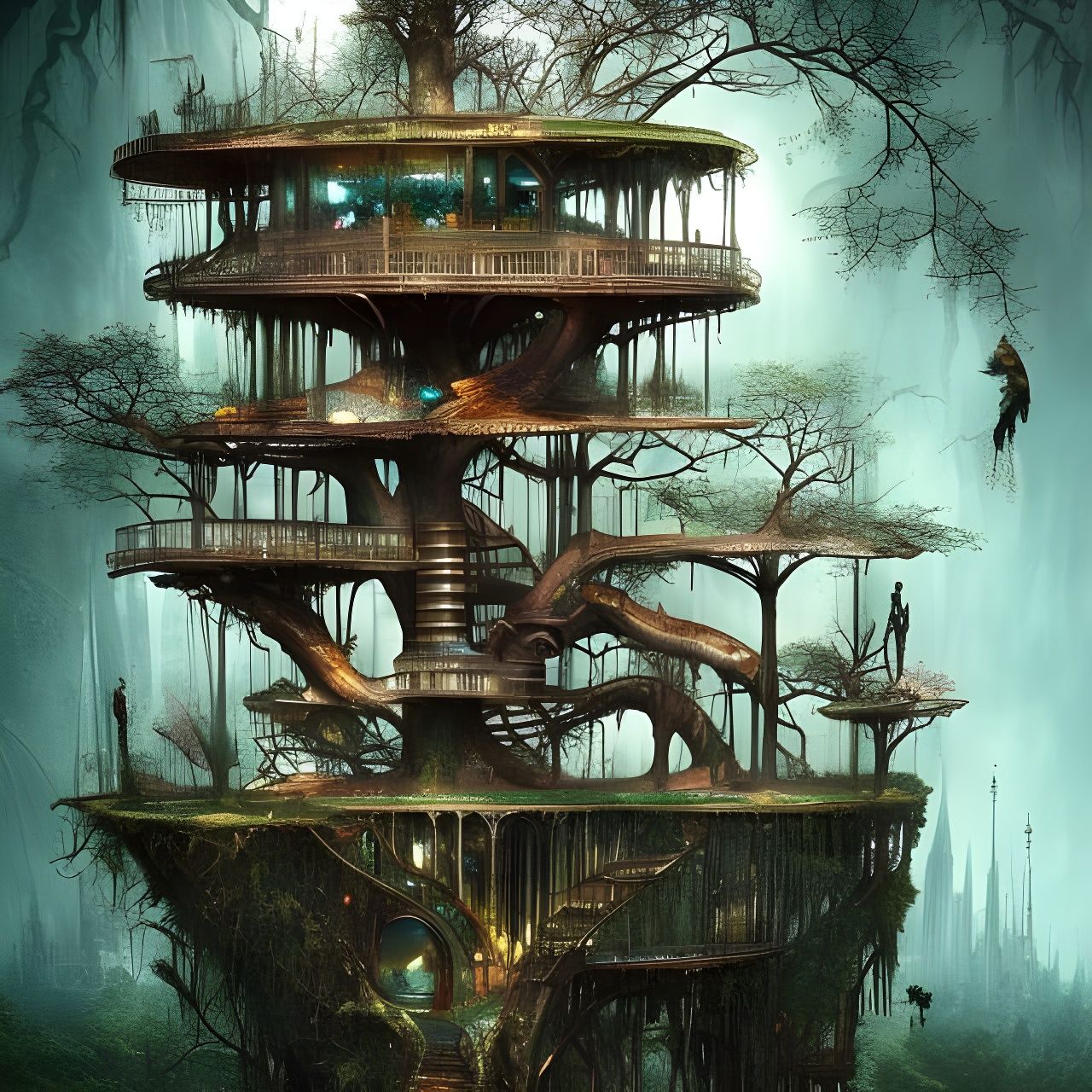 Clockpunk Crystal Treehouse: Digital Matte Painting
