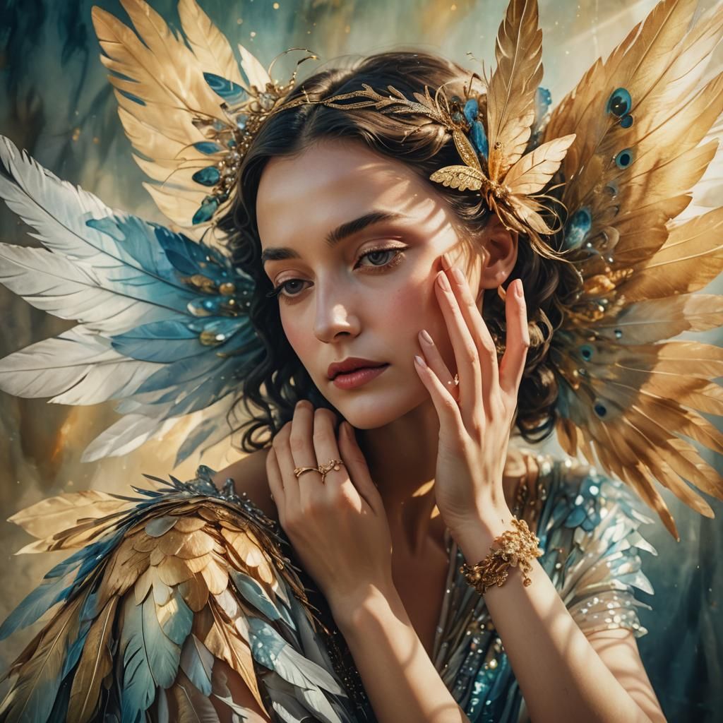 Surreal Winged Woman's Gentle Touch