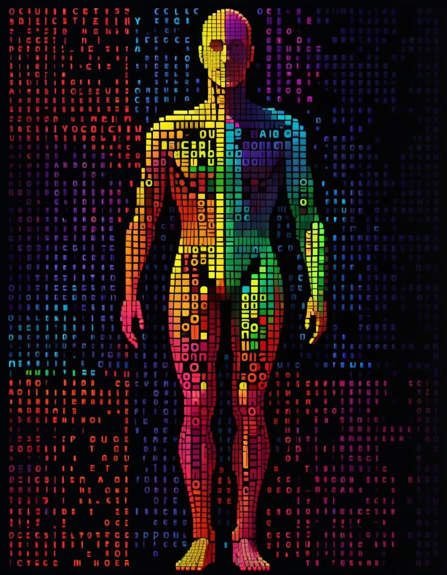 Vibrant ASCII Art Body Outline Mosaic