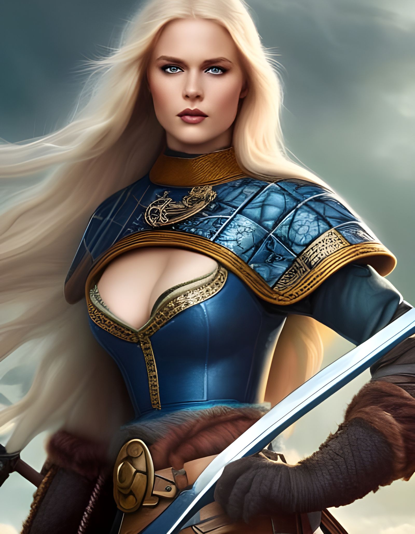 Viking Woman Portrait with Windswept Hair