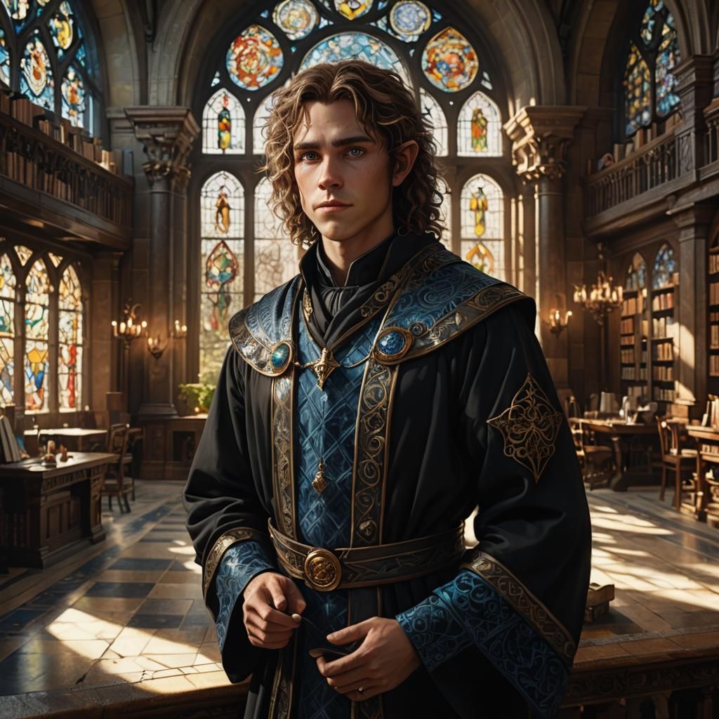 Half-Elf Chef in Library: Fantasy Concept Art