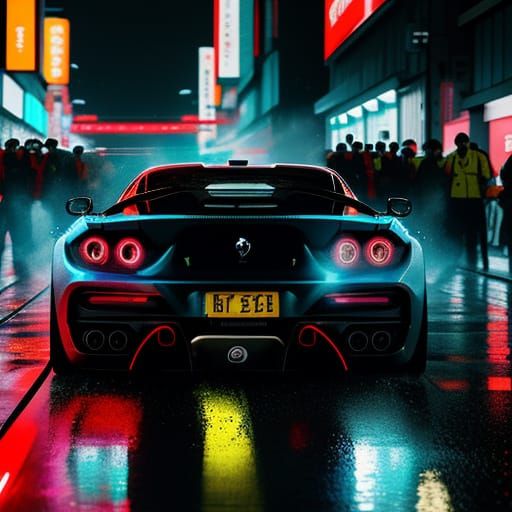 Ferrari Drifting to Victory in Tokyo's Neon Streets