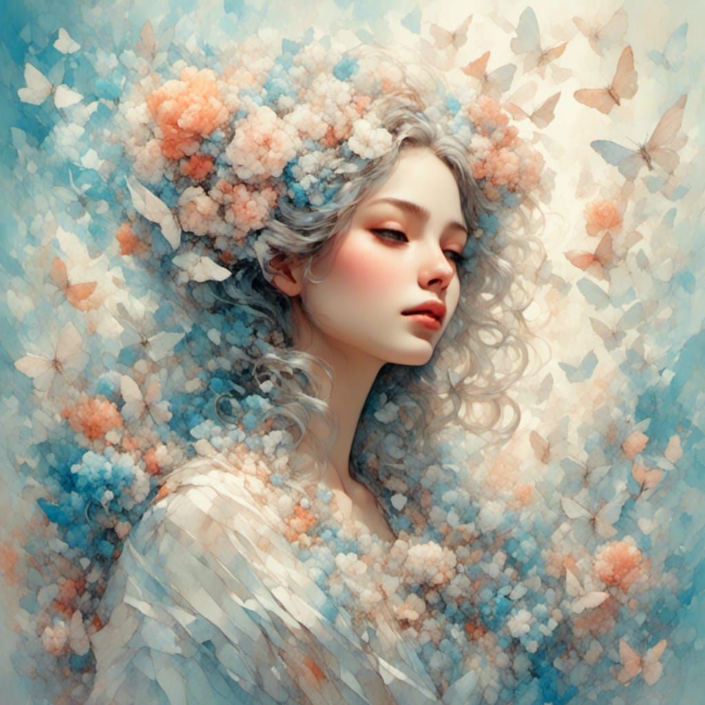 Origami Heart in Impressionist Watercolor Floral Art