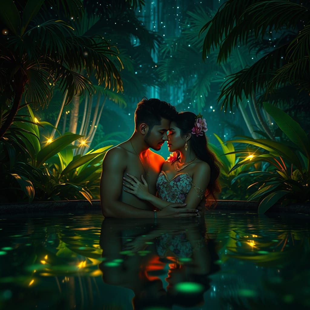 Ethereal Jungle Romance in Bioluminescent Glow