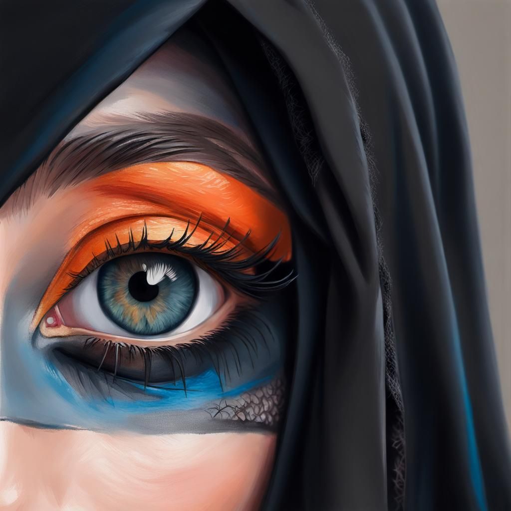 Niqab-Wearing Woman's Eye in Hyperrealistic Oil Painting