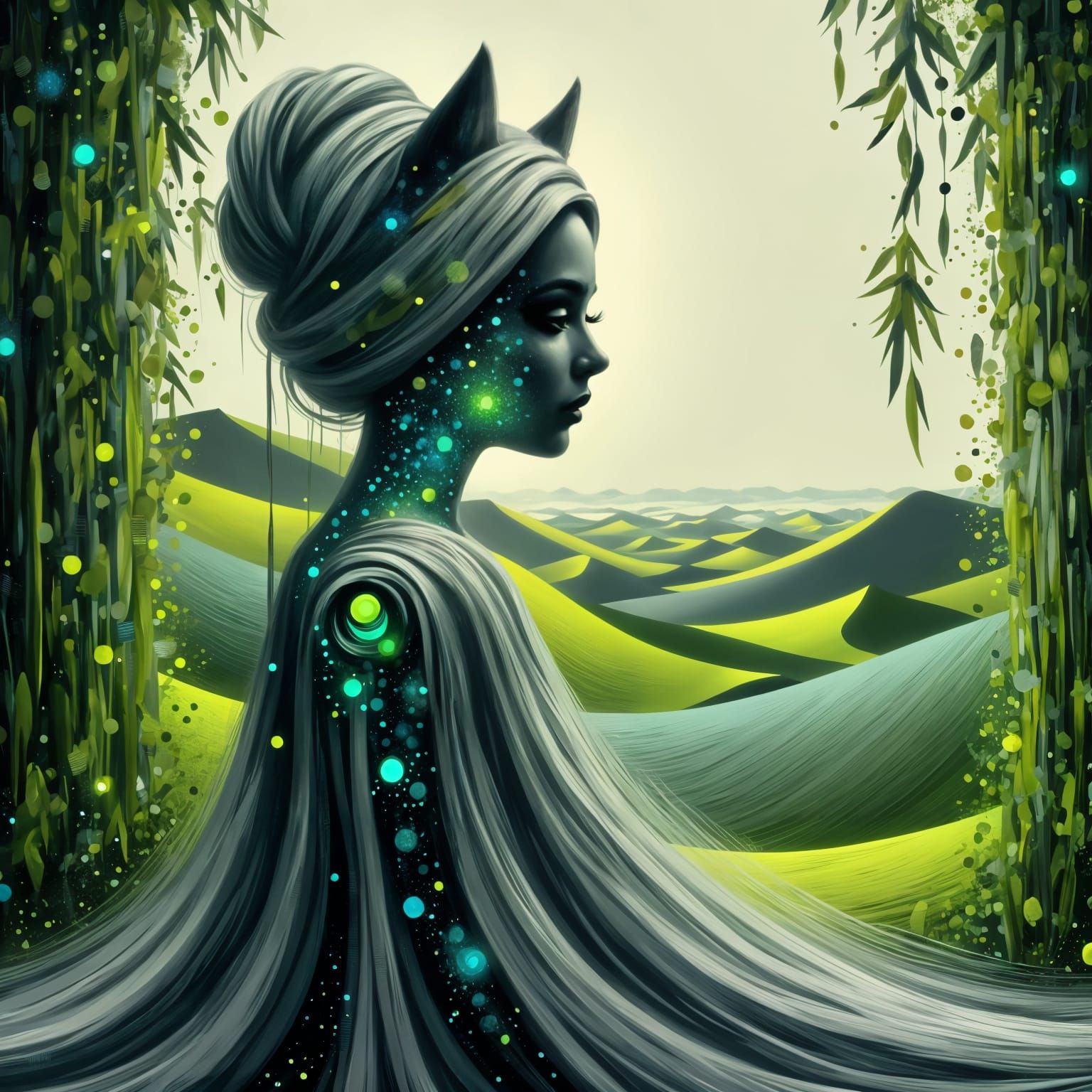 Cat in Vibrant Desert Landscape