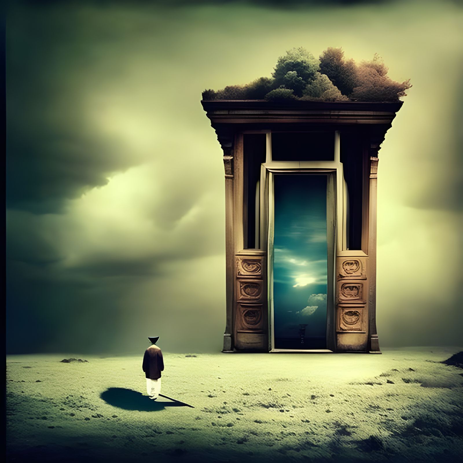 Surreal Retrowave Figure Walking to the Light