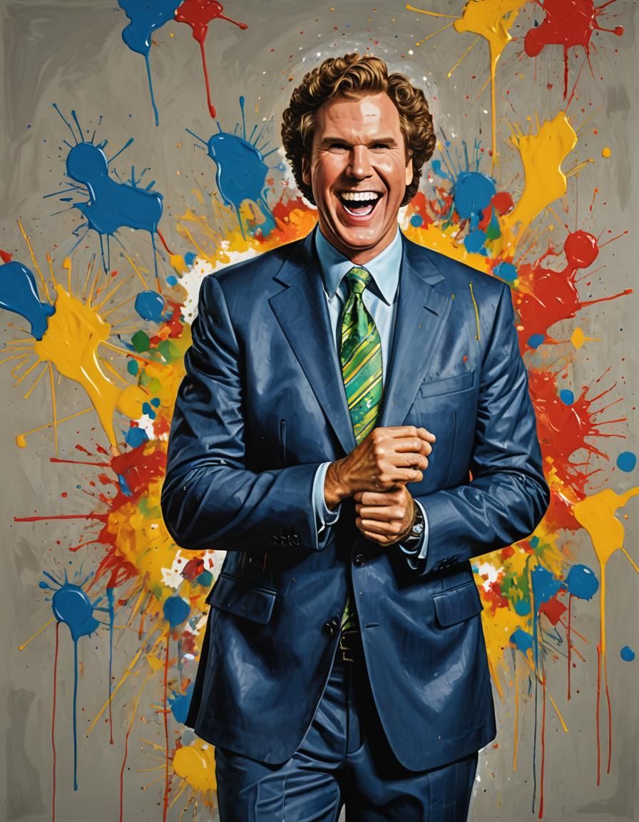 Will Ferrell Laughing Portrait in Warhol-Inspired Oil Painti...