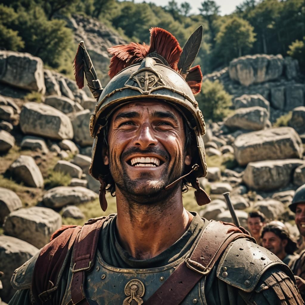 Victorious Roman Soldier's Face in Cinematic Still