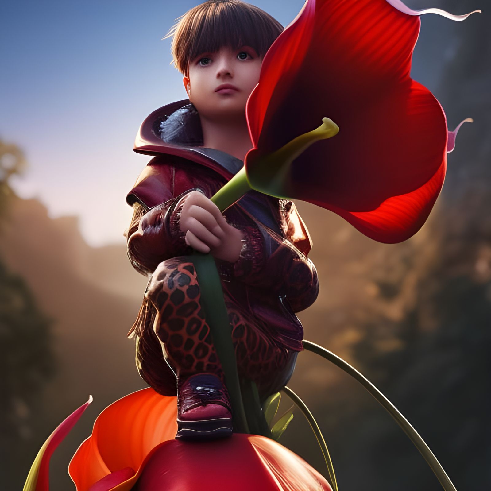 Miniature Man on Calla Lily, Hyperdetailed Art