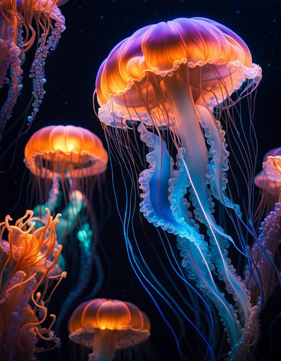 Bioluminescent Jellyfish in a Deep-Sea Dreamscape