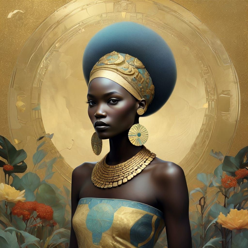 African Princess in Opulent, Colorful Futurism Style
