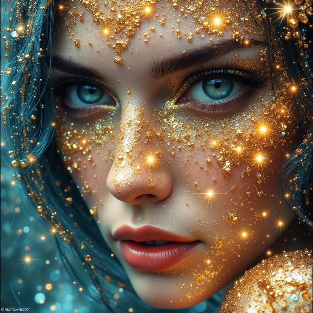 Mysterious Beauty Portrait with Diamonds and Gold