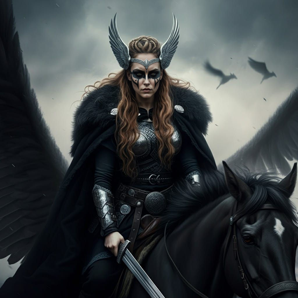 Viking Battle Goddess Gunnr on Winged Horse