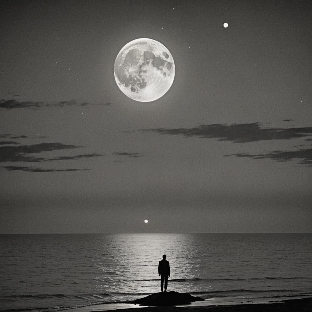 Monochrome Moonrise: A Cinematic Coastal Silhouette