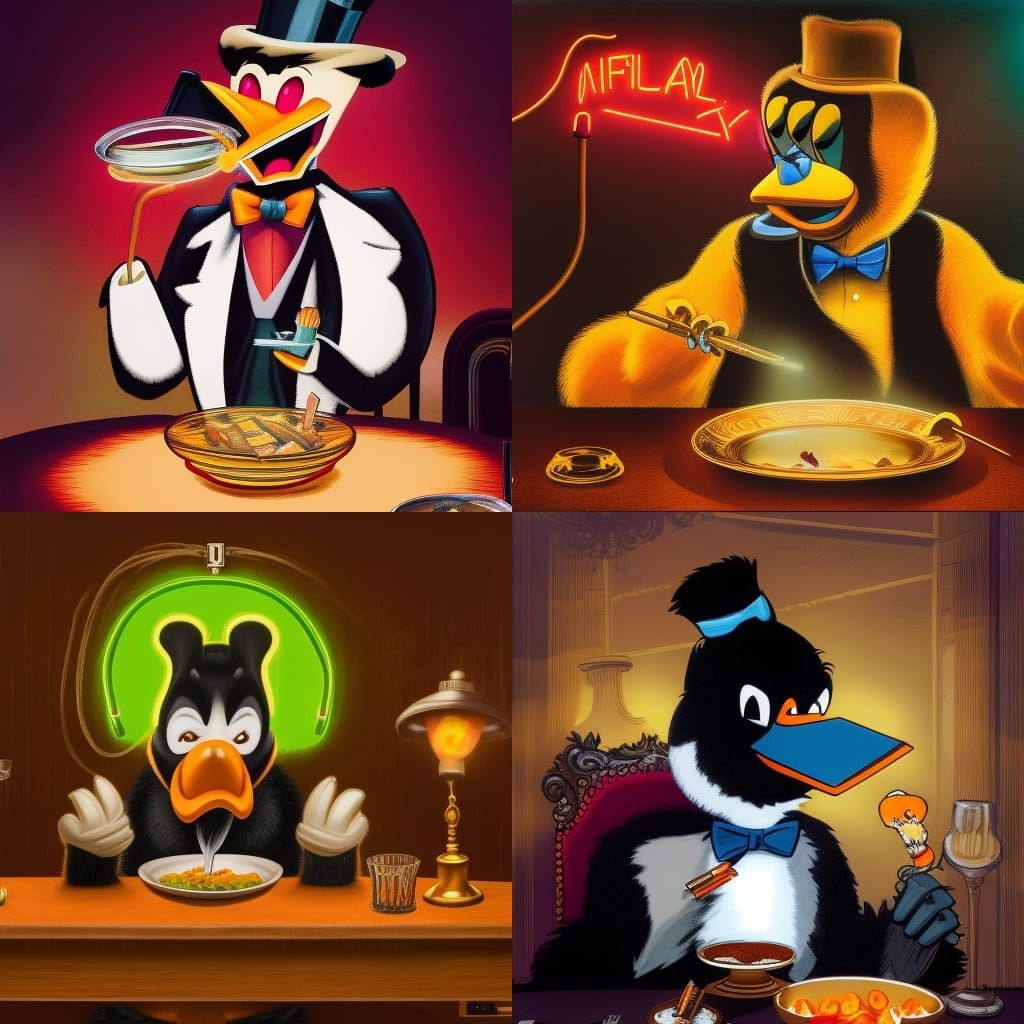 Sinister Daffy Duck Smoking Cigars in Birdcage