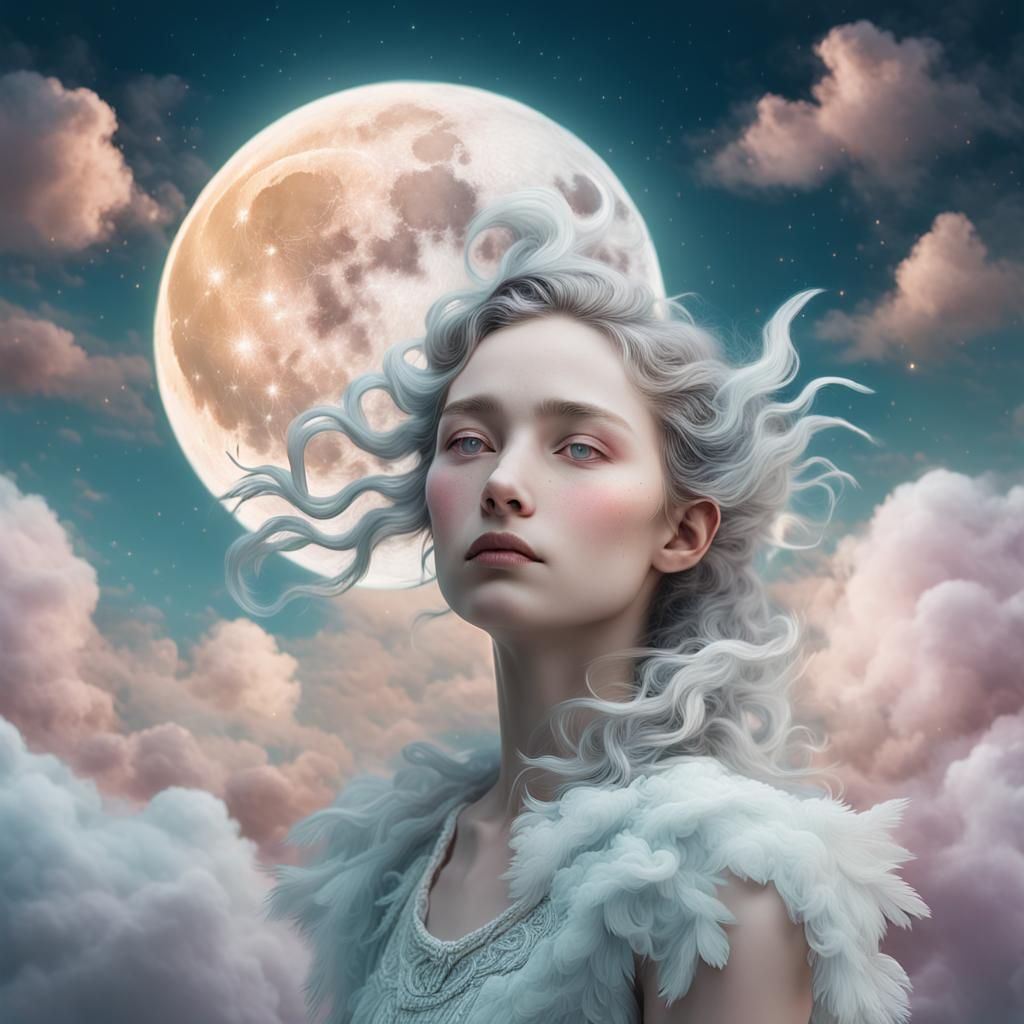 Mystical Cloud Moon Portrait in Fantasy Art Style