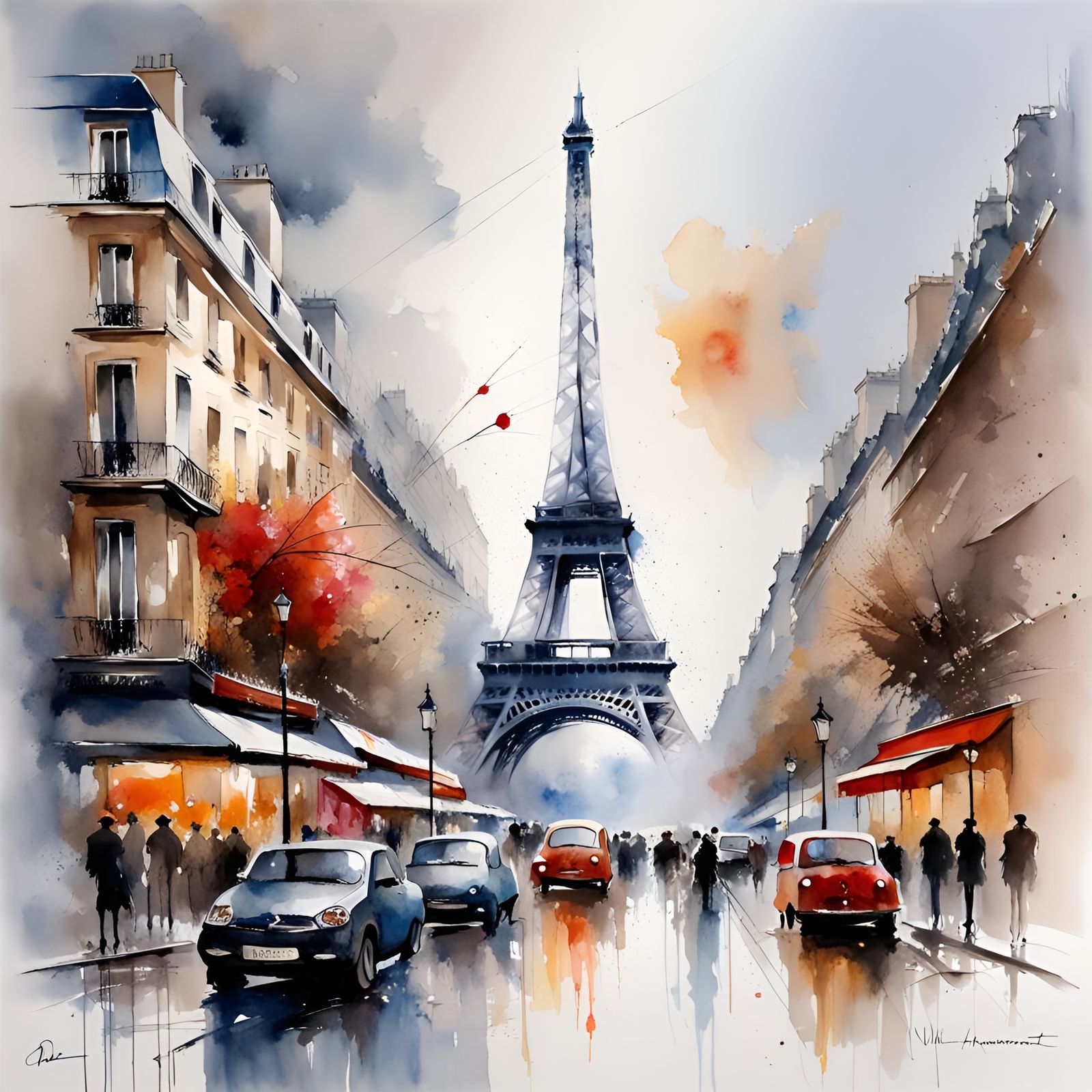 Eiffel Tower in Paris: Surreal Watercolor Painting