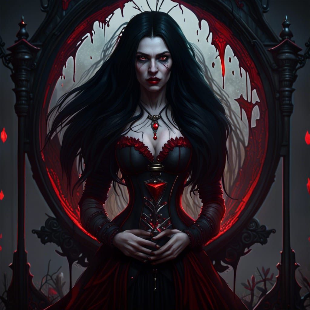 Hourglass Vampire with Red Eyes, Detailed Fantasy Art