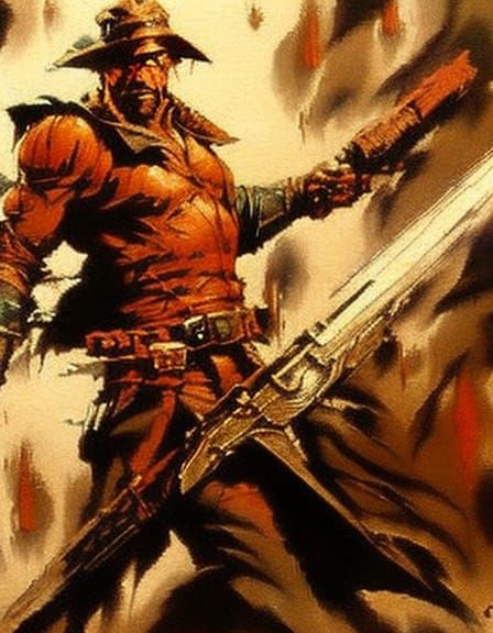 Dramatic Gunslinger Painting in Chiaroscuro Style