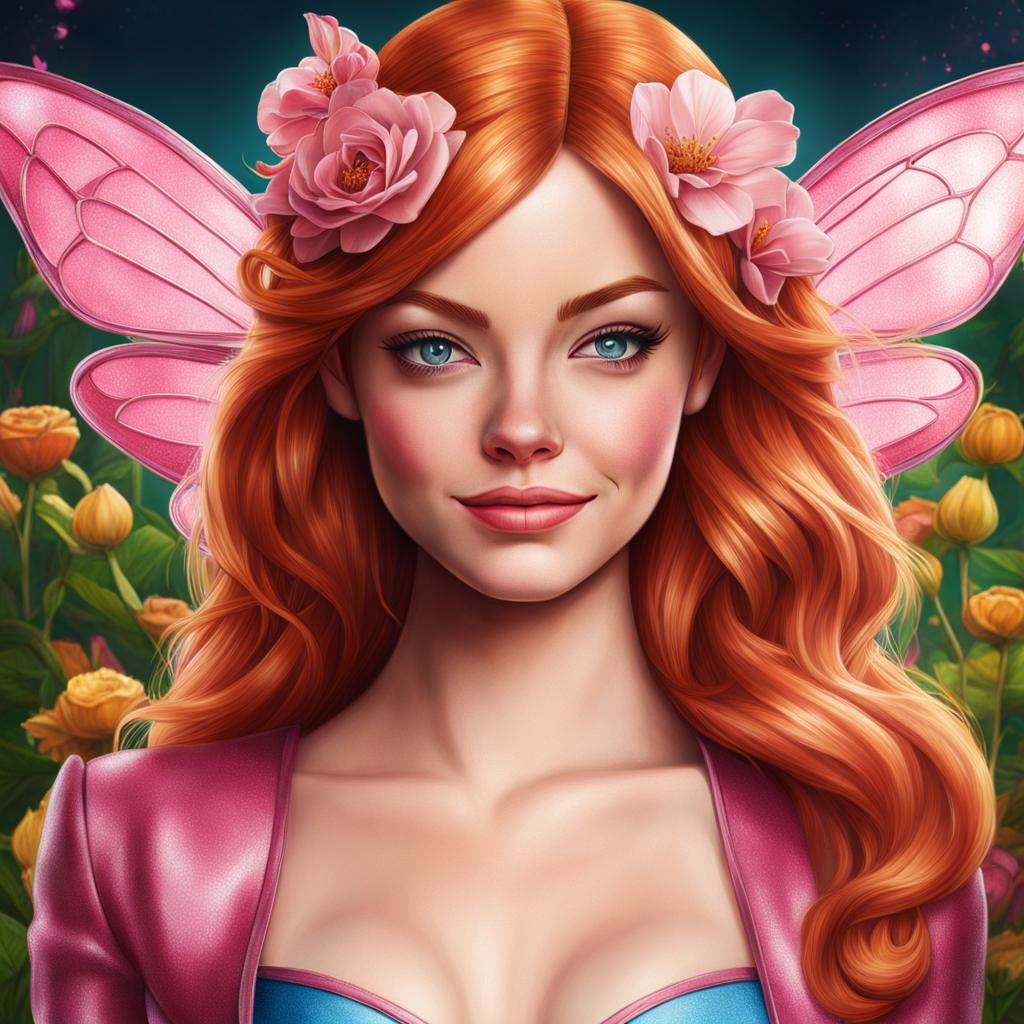 Emma Stone as Bloom in Hyperrealistic Style
