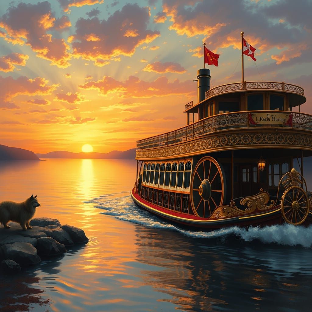 Paddlewheel Boat in Sunset Serenity