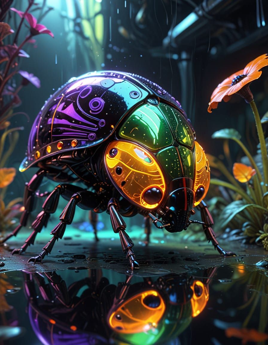 Epic Futuristic Underwater Scene with Zebra and Ladybug