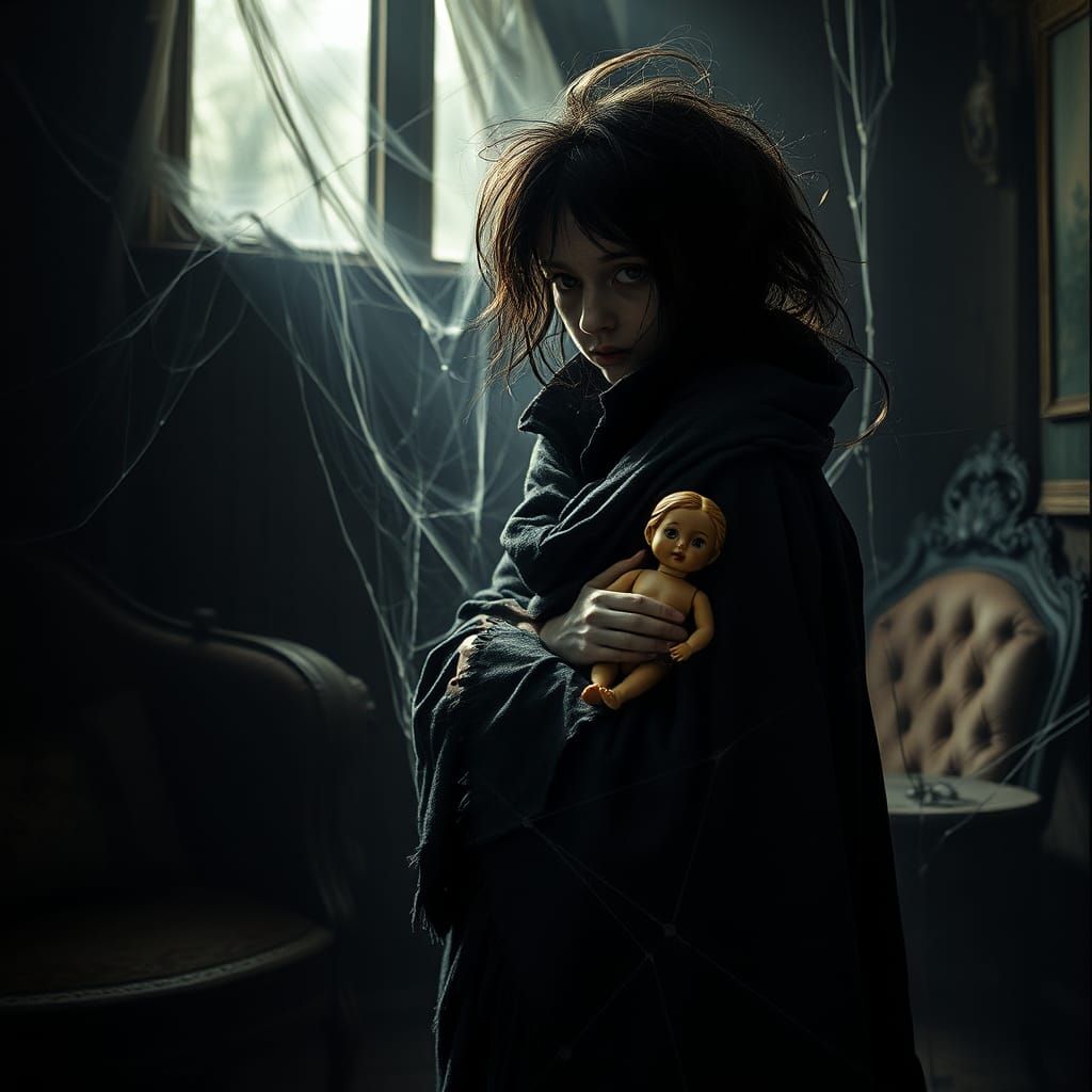 Shadowy Girl in Gothic Chamber, Fantasy Concept Art