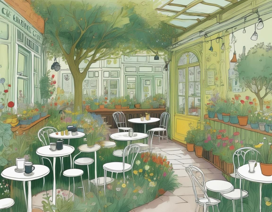 Whimsical Garden Café in Sketchy Doodle Art Style