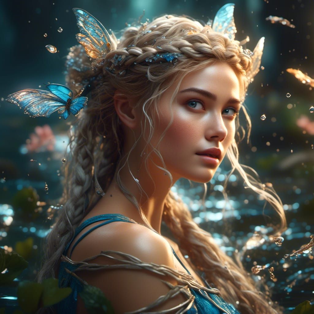 Beautiful Water Fairy in Detailed Matte Painting