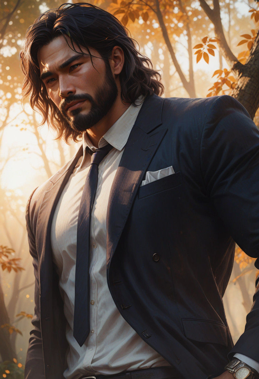 Exotic Asian Warrior Emerges from Misty Forest