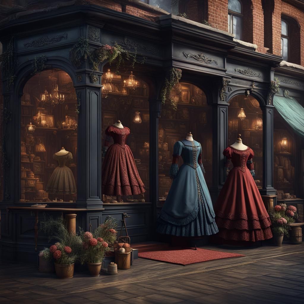 Victorian Dress Shop with Hats, Detailed Matte Painting