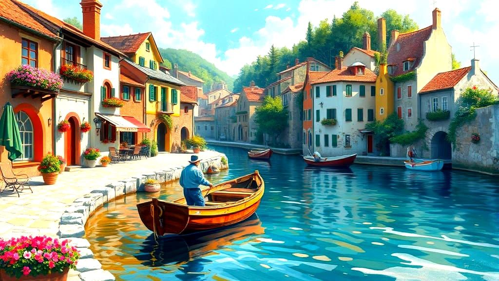 Vibrant Whimsical Fishing Village