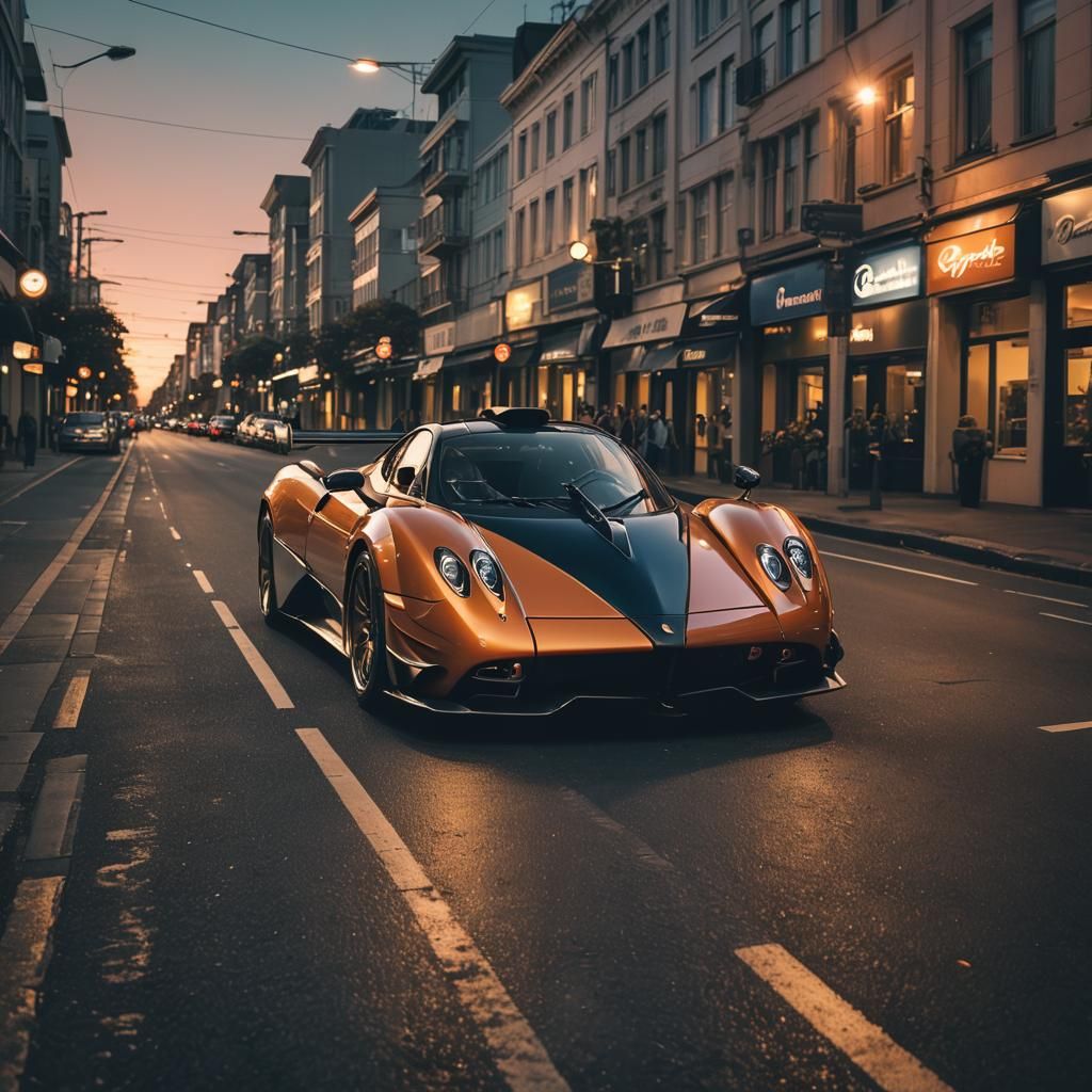 Pagani Zonda on Auckland Street at Sunset