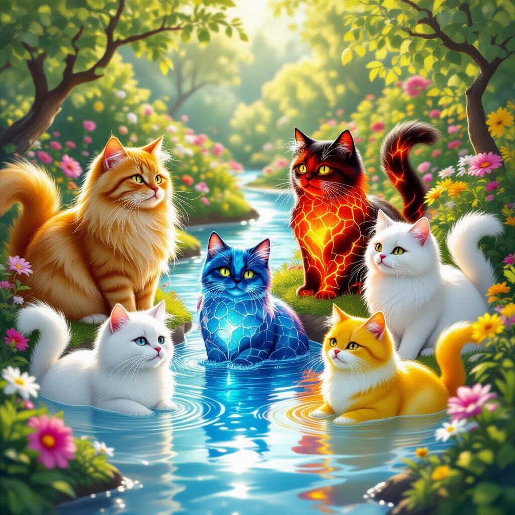 Whimsical Garden Cats of Liquid and Honey