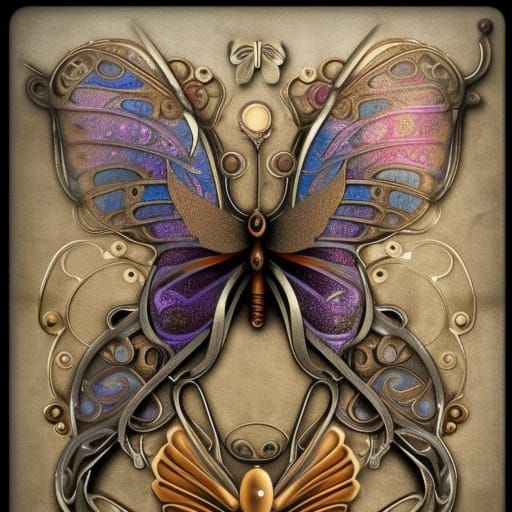 Delicate Butterfly Filigree in Art Nouveau Style