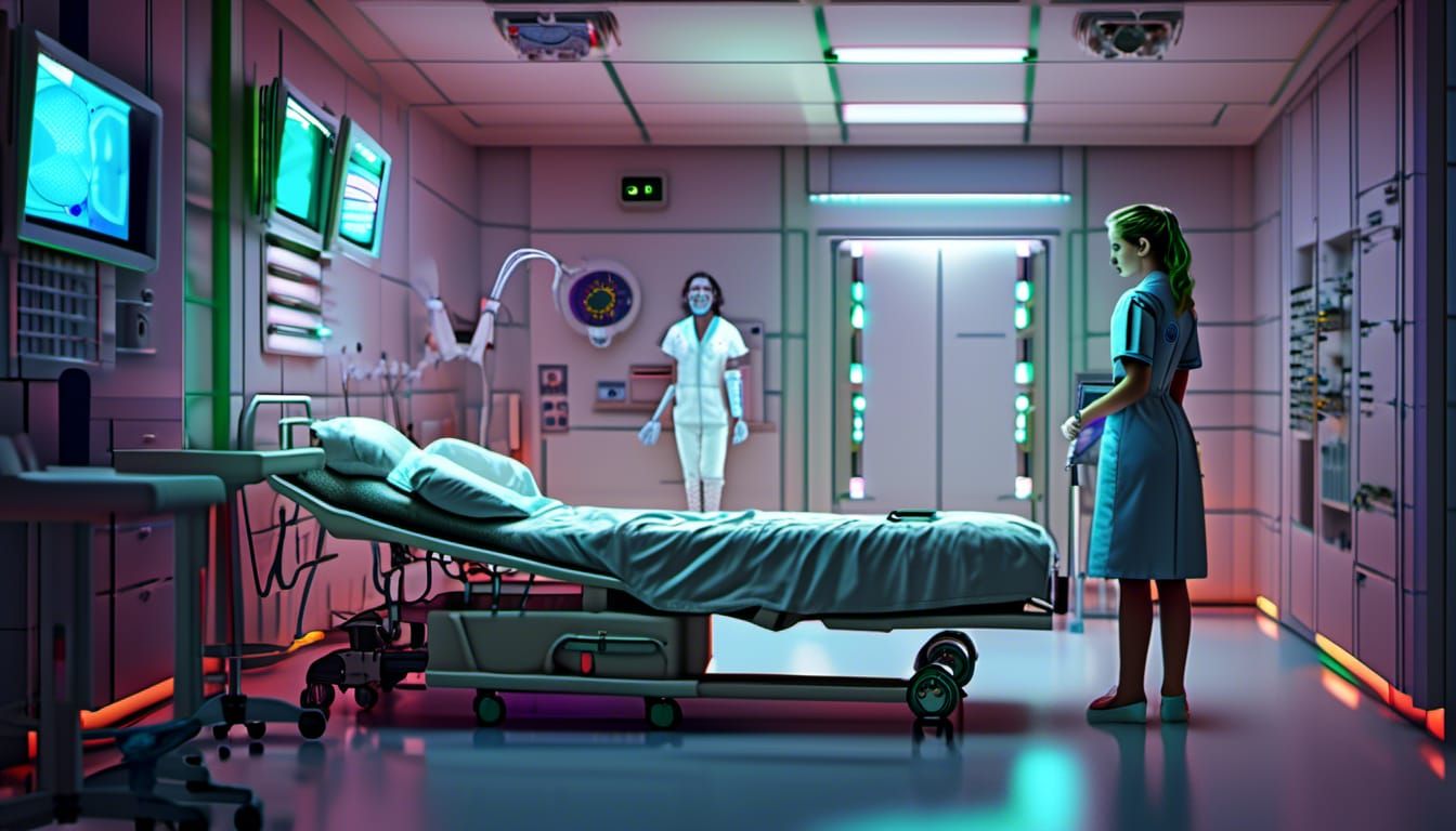 Futuristic Victorian Nurse in Hospital Room